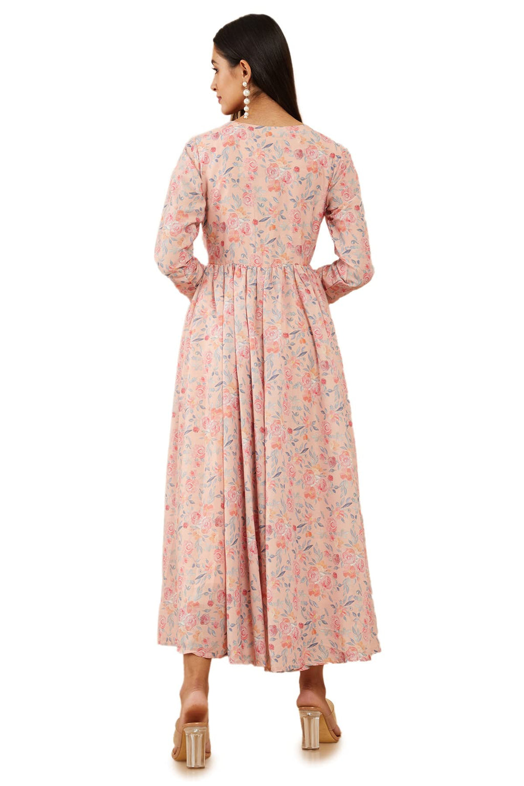 Soch Peach Muslin Digital Print Flared Fit Kurta