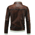 AOWOFS Men's Faux Leather Jacket Brown Motorcycle Bomber Shearling Suede Stand Collar