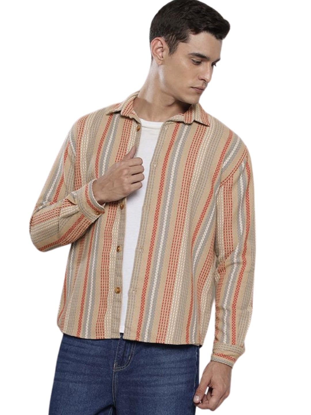 The Indian Garage Co Mens Relaxed Fit Striped Long Sleeves Resort Sweater