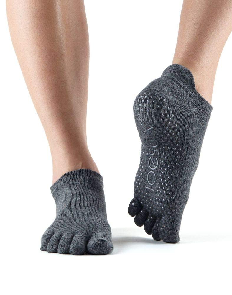 ToeSox Women's Low Rise Full Toe Grip Non-Slip for Ballet, Yoga, Pilates, Barre Toe Socks, Medium, Charcoal Grey