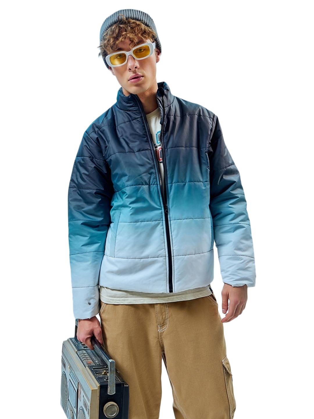 Bewakoof MenS Solid Regular Fit Puffer Jacket_596380_Blue_Xl