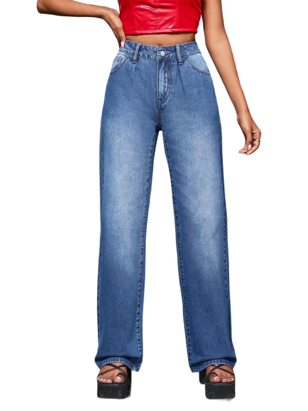 Kotty WomenS Cotton Lycra Blend Relaxed Fit High Rise Jeans(Blue,28)