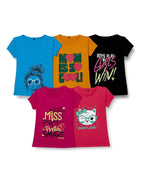 T2F Girls Solid Regular Fit T-Shirt (GLS-TSRT-01_Multicolor 2 13-14 Years)