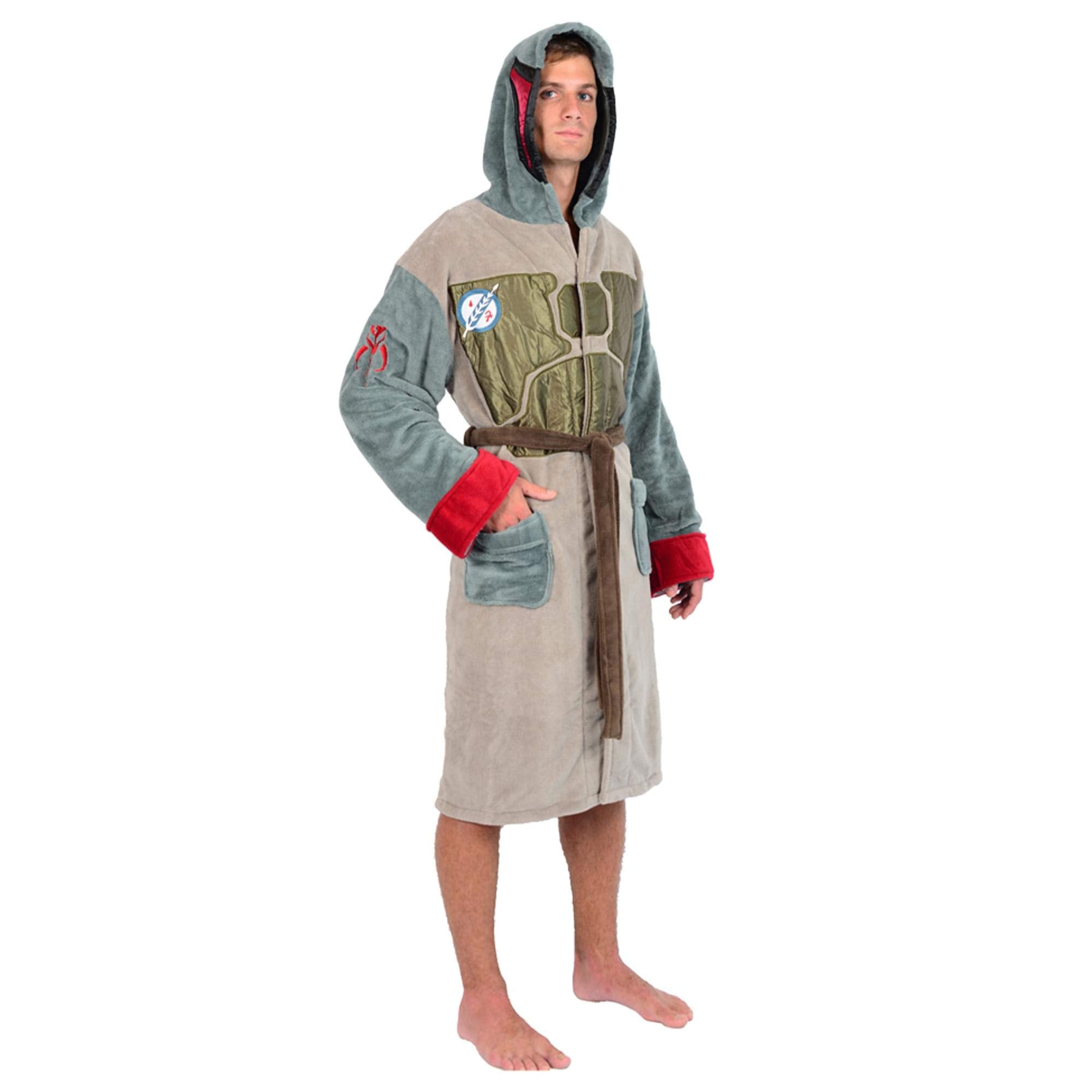 Star Wars Boba Fett Hooded Bathrobe for Men | Soft Plush Spa Robe for Adults | Lightweight Fleece Shower Robe With Belted Tie |