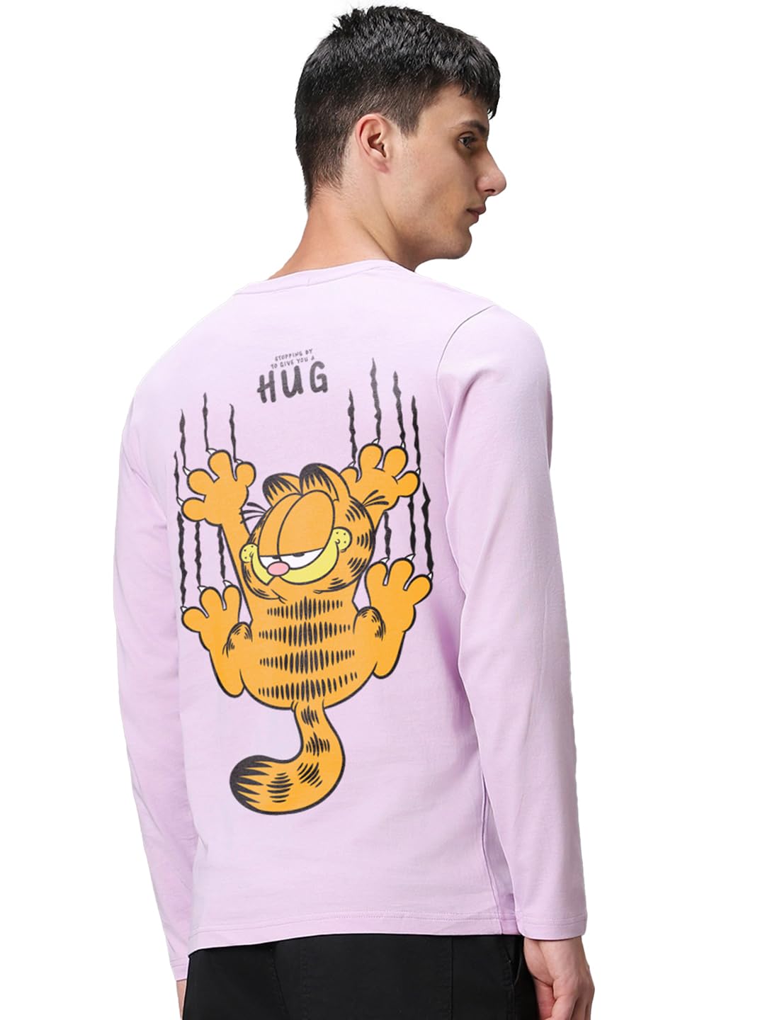 Bewakoof Official Garfield Merchandise MenS Graphic Print Regular Fit Full Sleeve Round Neck Pure Cotton T-Shirt_677873_Purple_S