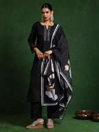 Varanga Women Thread Embroidere Yoke With Lace Detailing Kurta And Trouser With Dupata