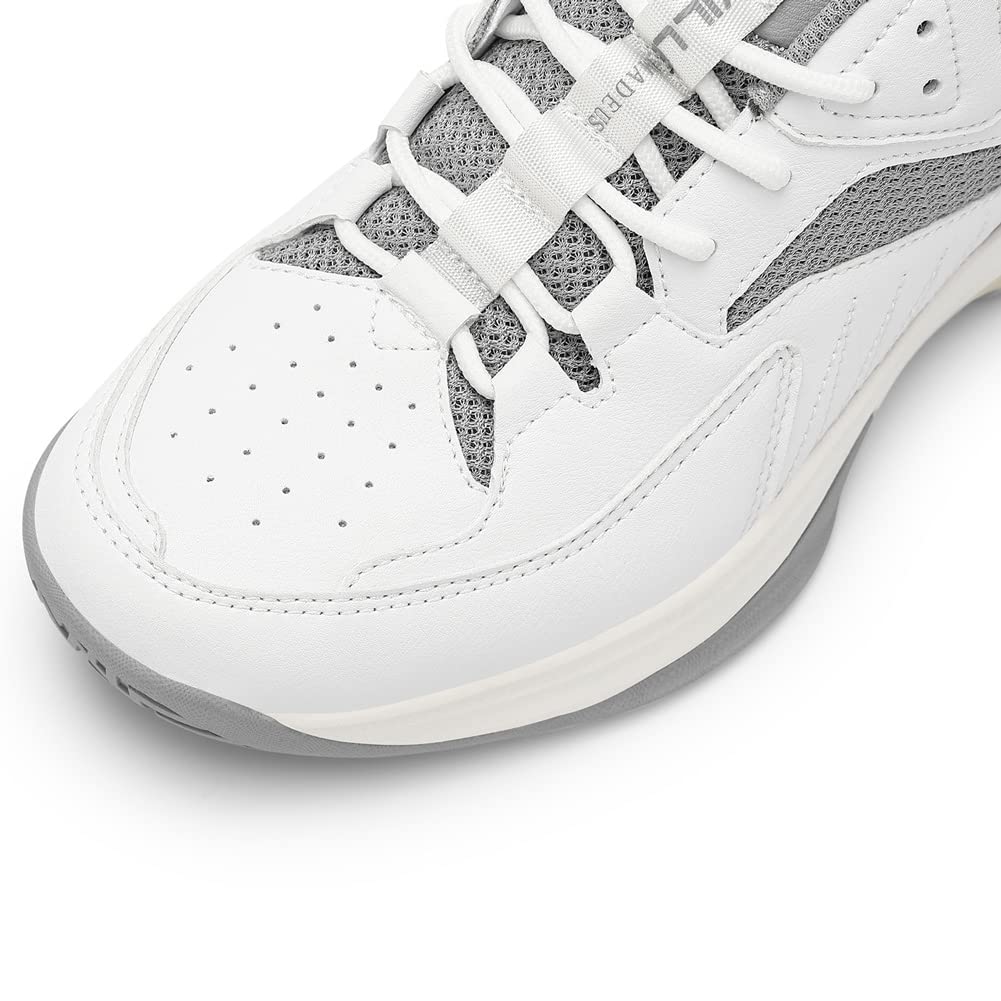FitVille Wide Width Pickleball Shoes for Men All Court Tennis Shoes with Arch Support for Plantar Fasciitis (White&Grey, 11 X-Wi