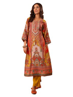 Varanga Women Olive Ethnic Floral Printed Gota Embellished Flared Sleeve Kurta With Solid Trouser  Stylish Ethnic Set