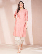 Fabindia WomenS Viscose Silk Solid Regular Kurta (1038026Peach_Peach