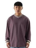 The Souled Store Solids: Mauve Men and Boys 100% Cotton V-Neck Oversized Fit Full Sleeve T-Shirts Oversized Mens T-Shirts Solid