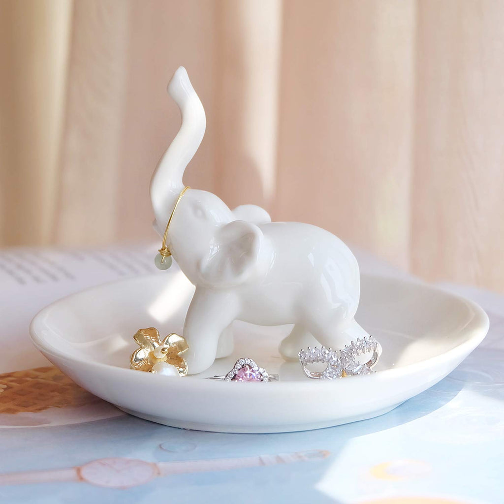 PUDDING CABIN White Elephant Ring Holder Dish Ring Tray for Jewelry | Elephant Gifts for Women Christmas | Birthday Gifts for Wo