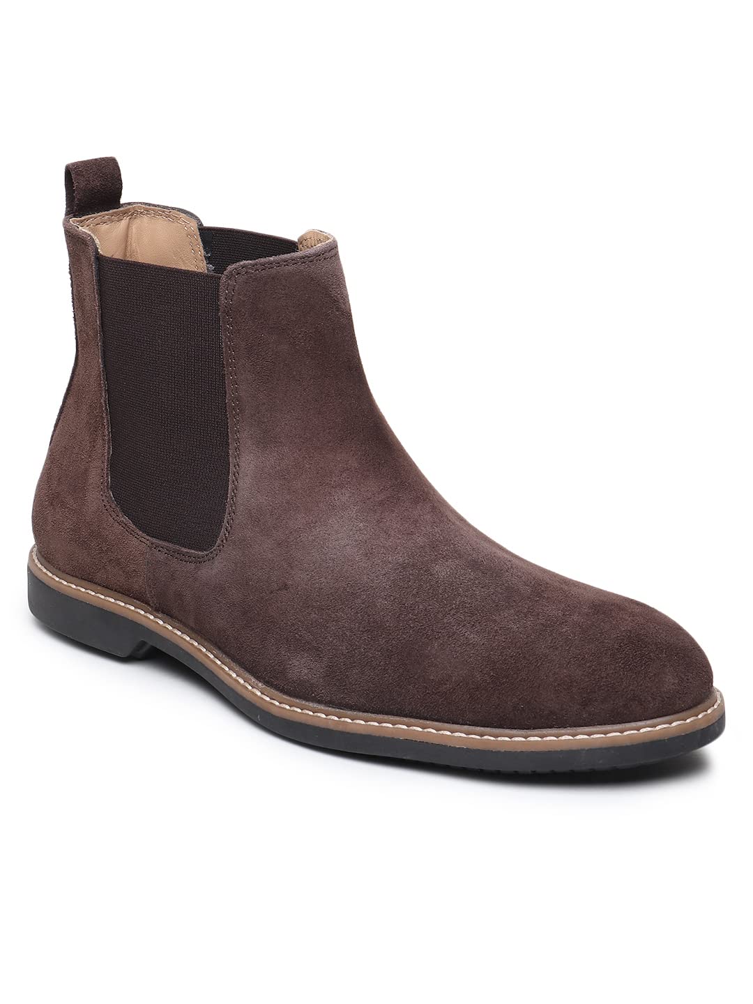 TEAKWOOD LEATHERS Mens Chalsea Boots, Solid Round Toe Suede MidTop Shoes for Men (42, Brown) 8