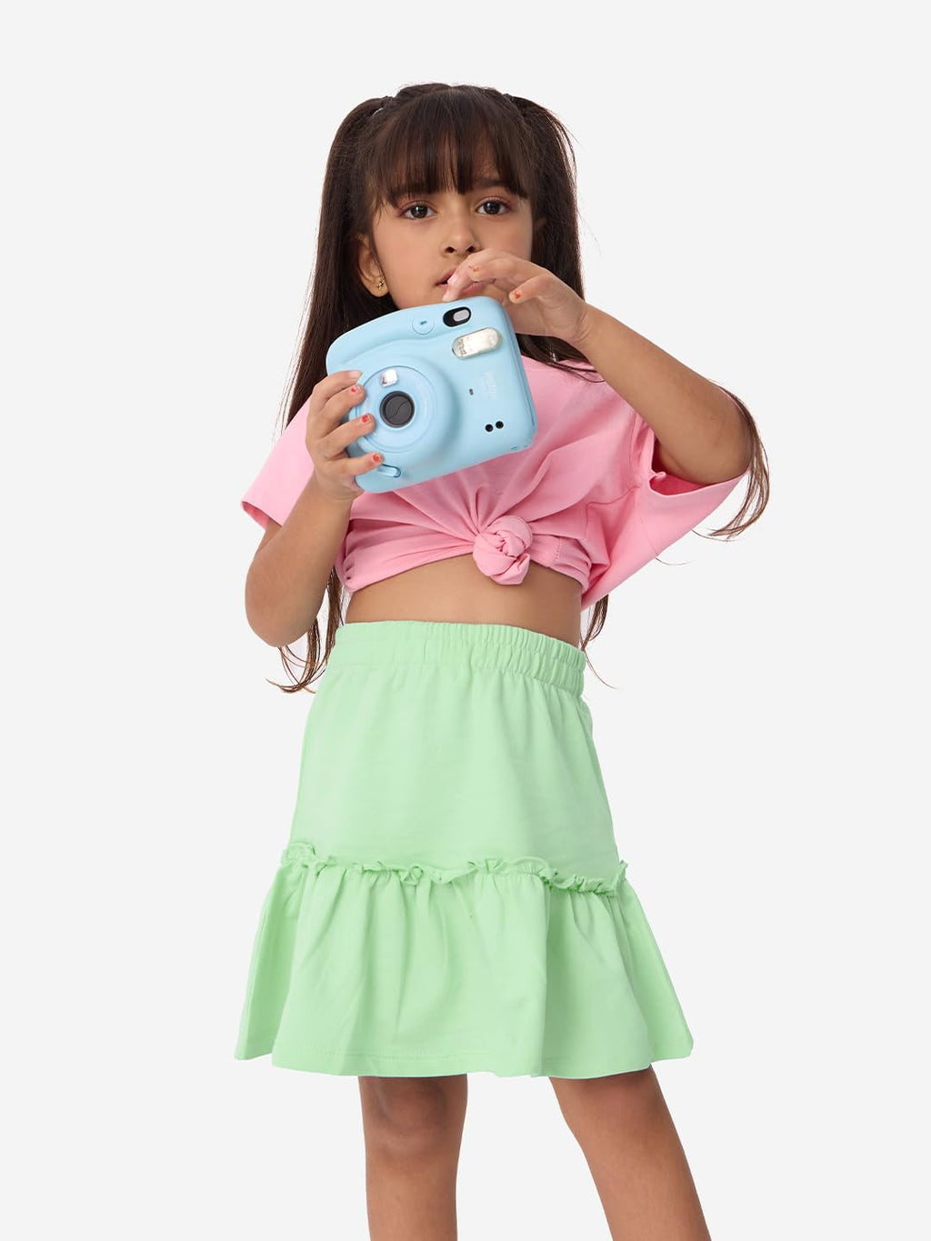 The Souled Store Solids: Mint Kids and Girls Regular fit Cotton Green Color Girls Tiered Skirts