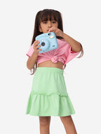 The Souled Store Solids: Mint Kids and Girls Regular fit Cotton Green Color Girls Tiered Skirts