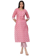 ANNI DESIGNER Womens Cotton Blend Traditional Straight Printed Kurta and Pant Set (Danapa Pink_S_Pink_Small)