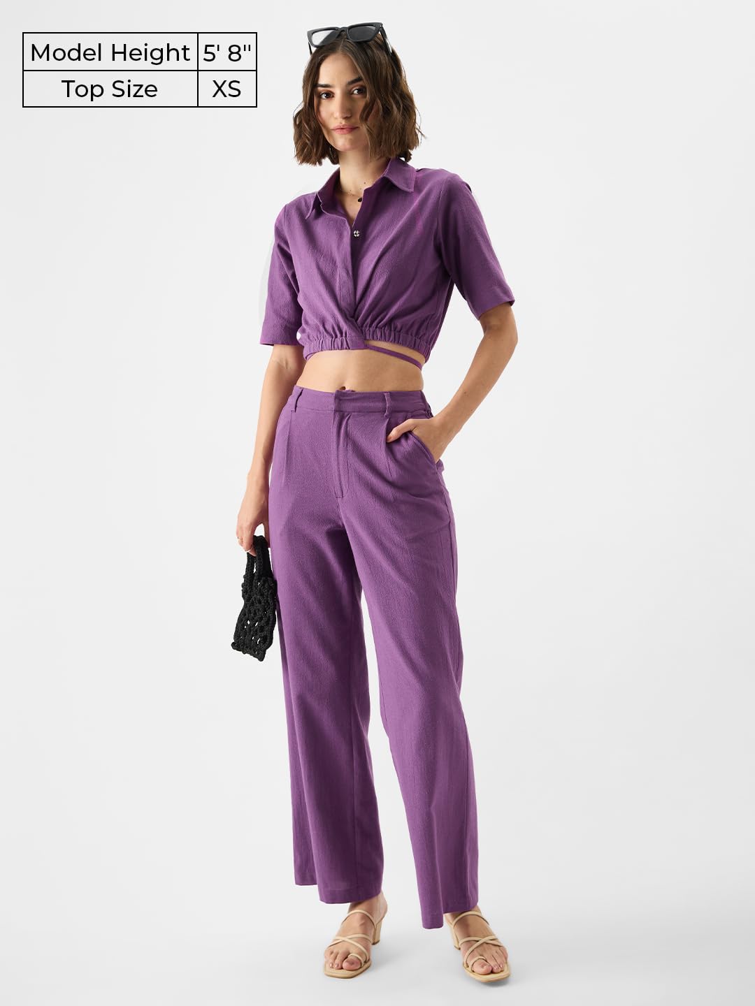 The Souled Store Solids: Plum Women and Girls Short Sleeve Button Down Cropped Shirts