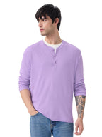 The Souled Store Solids: Light Lavender Long Sleeve Regular Fit Cotton Men and BoysSupima Full Sleeve Henley T-Shirts