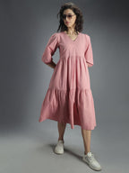 High Star WomenS Cotton Pleated Maxi Casual Dress (Hswdrs23005_Lp_Pink
