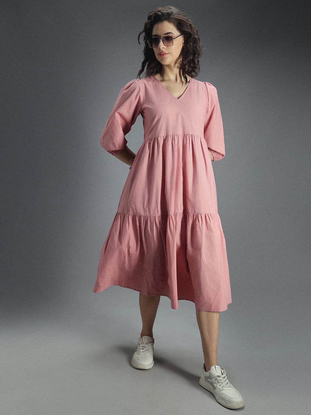 High Star WomenS Cotton Pleated Maxi Casual Dress (Hswdrs23005_Lp_Pink