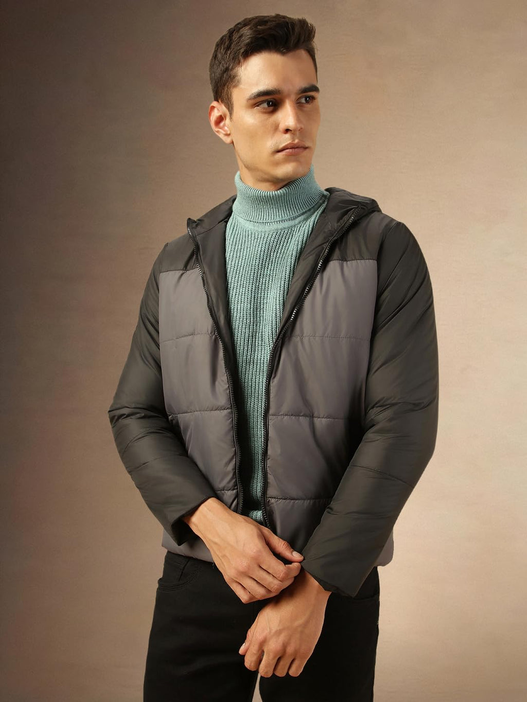 Dennis Lingo Men Regular Fit Ployseter Colorblock Full Sleeves Hooded Padded Jackets