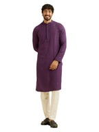 Manyavar MenS Viscose Chikankari | Sequined Kurta Pyjama Set (Purple,Xl)