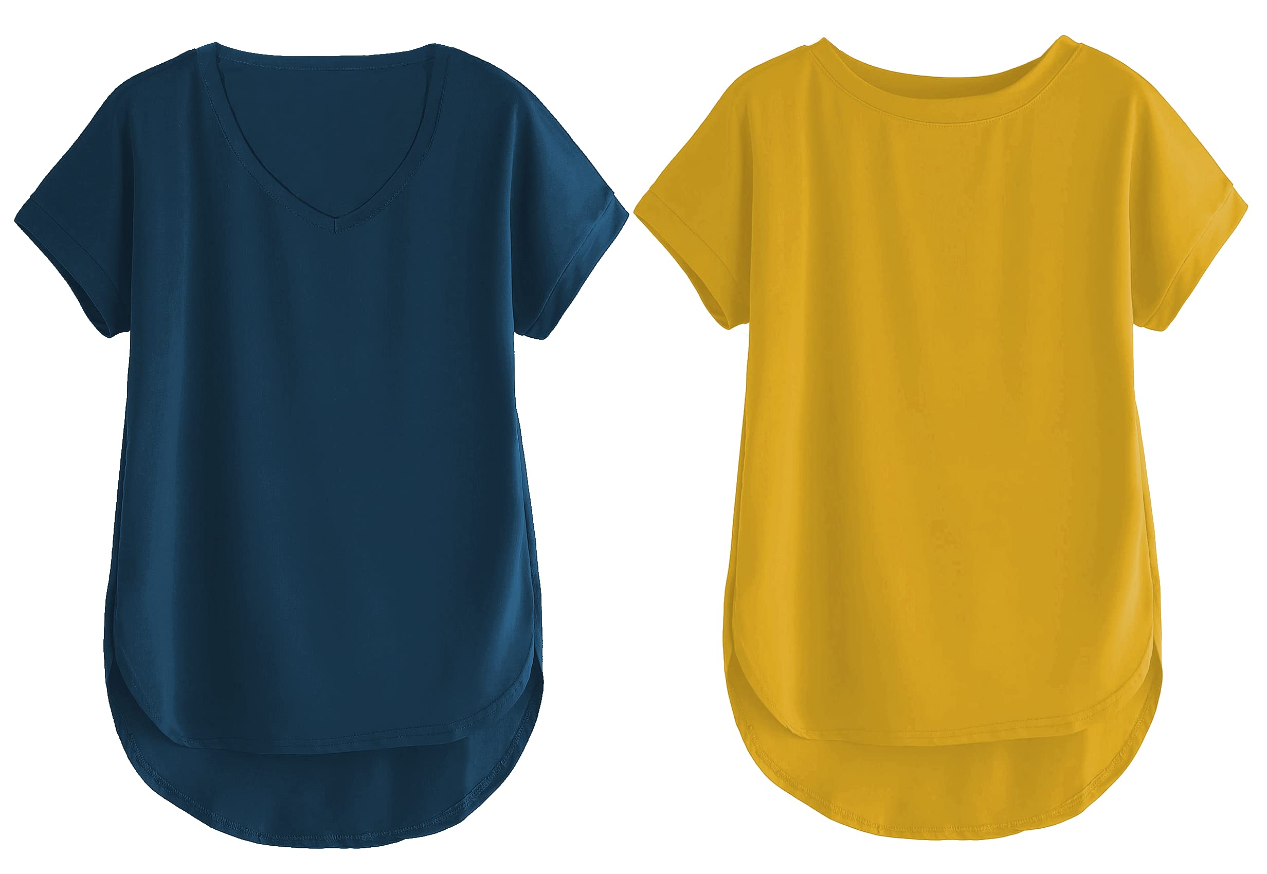 Fabricorn Combo Of Plain Airforce Blue V-Neck And Mustard Yellow Round Neck Up And Down Cotton Tshirt For Women (Airforce Blue A