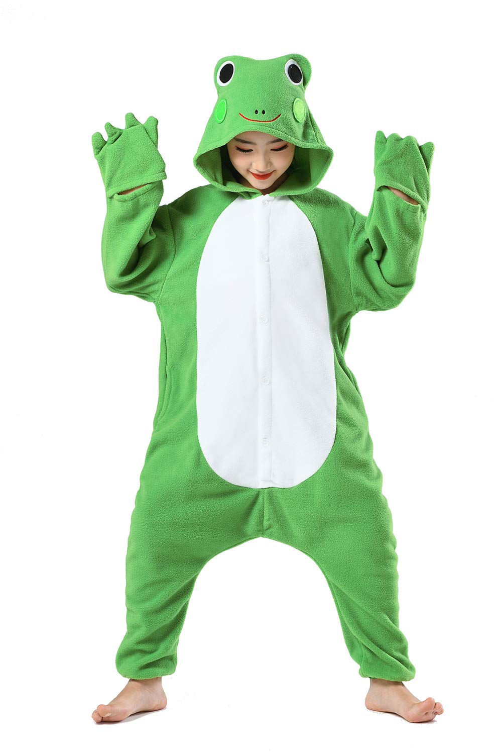 CANASOUR Unisex Anime Halloween Kids Green Frog Onesie For 10-12 Years Girls Boys One Piece Christmas Costume Party Cosplay Pyja