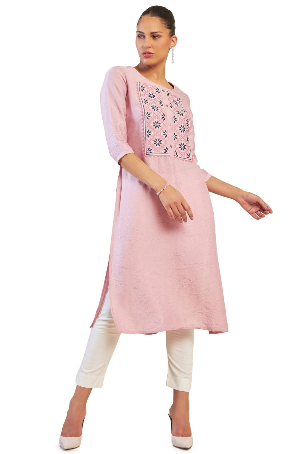 Soch Women Pink Viscose Embroidered Kurta(8907715945027_Pink_Medium)