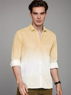 Indoprimo MenS Cotton Shirt With Full Sleeves Spread Collar Classic Style Solid Pattern Regular Fit And Standard Length Yellow