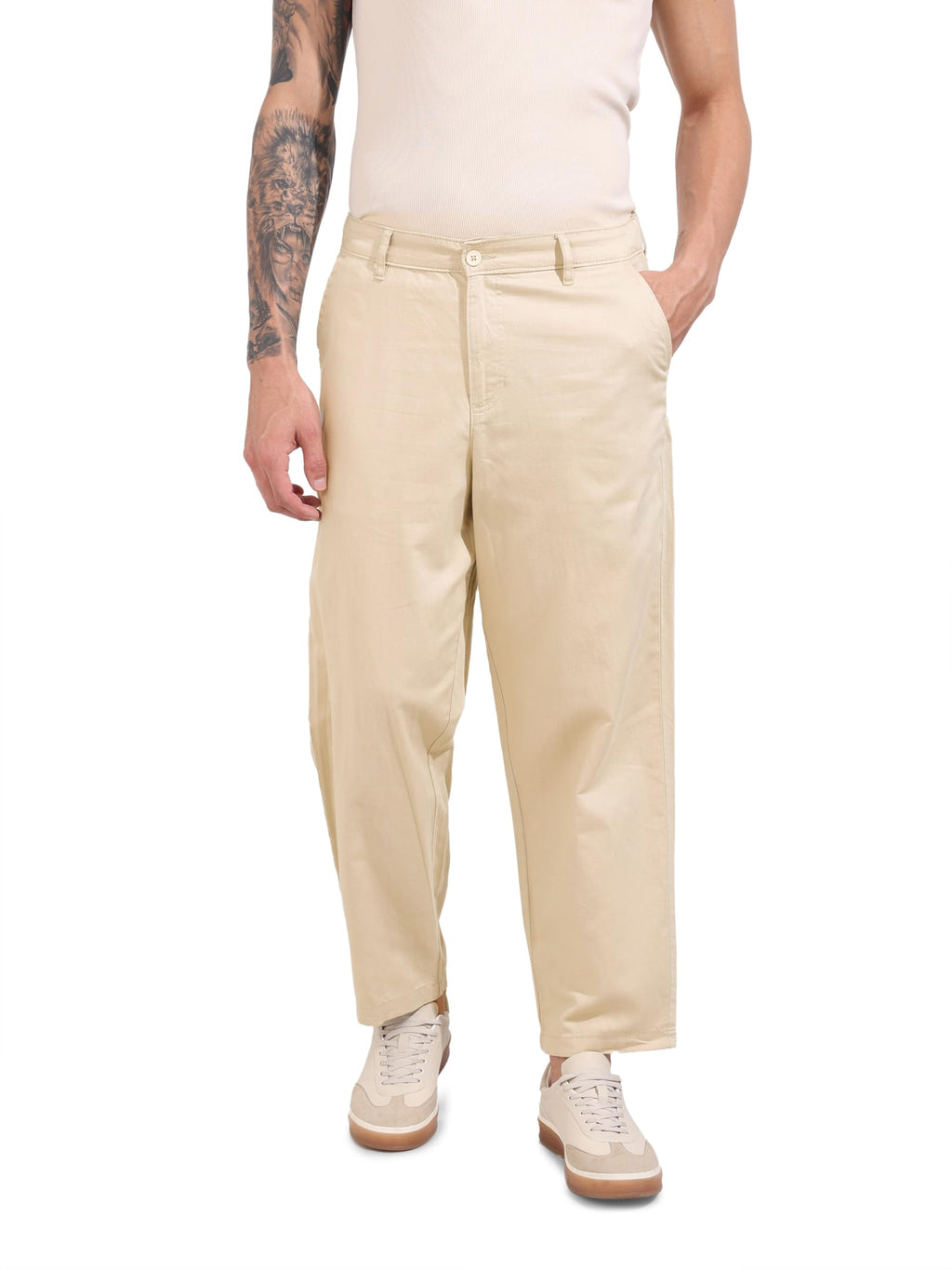 The Indian Garage Co Mens Mid-Rise Relaxed Fit Trousers Pants