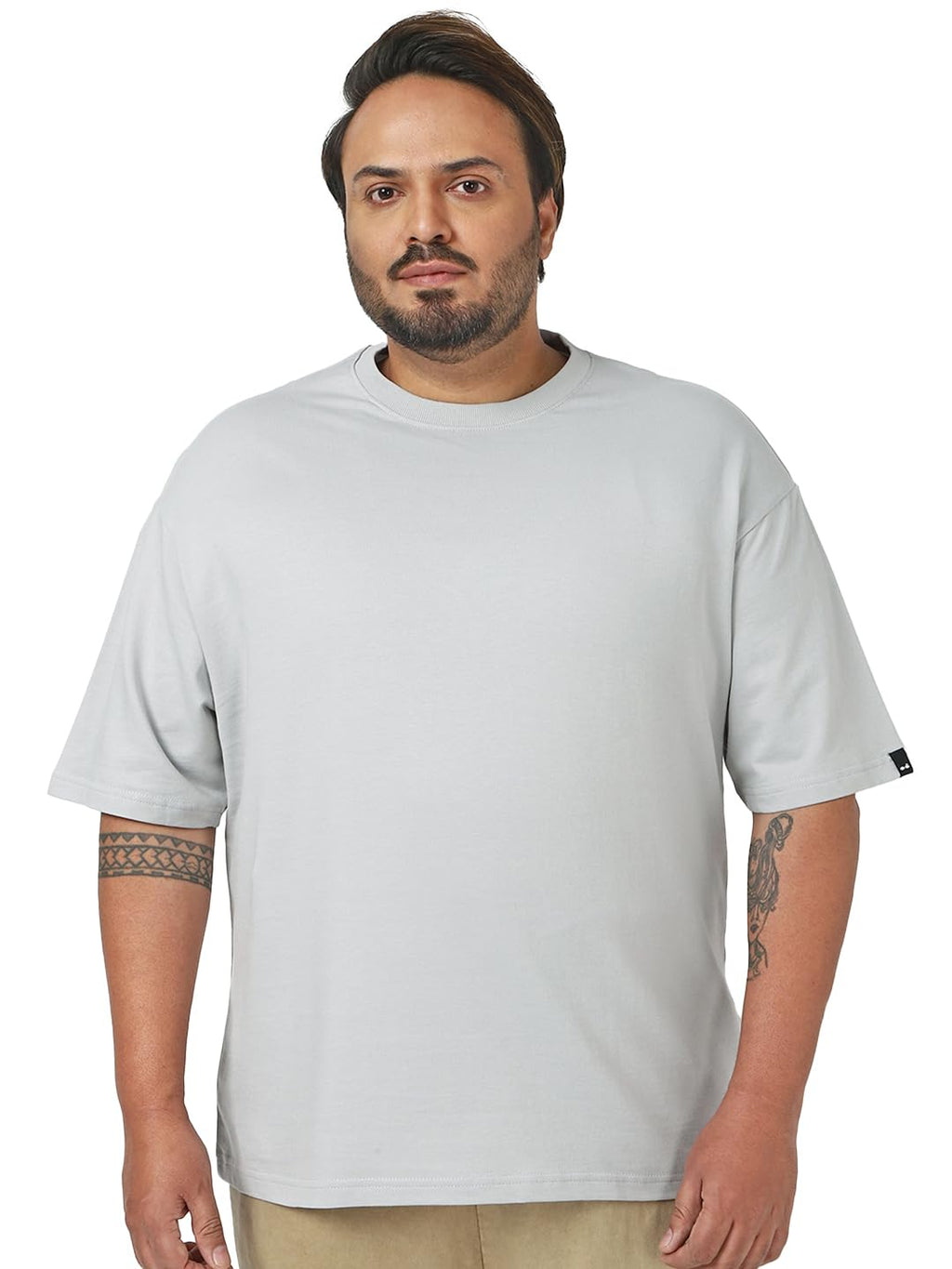 Bewakoof Heavy Duty 1.0 Mens Solid Oversized Fit Half Sleeve Round Neck Terry Plus T-Shirt_646878_Grey_3XL