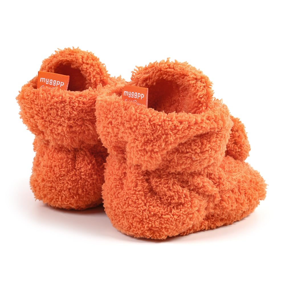 Ohwawadi Baby Halloween Pumpkin Booties Cozy Fleece Infant Baby Slippers Soft Bottom Warm Cartoon Socks Newborn Crib Shoes