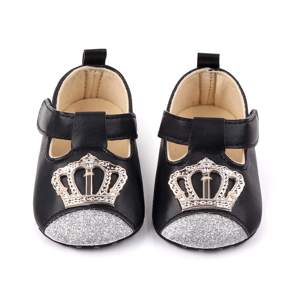 Bold N Elegant Pu Leather Sparkling Crown Baby Girl Birthday Party Moccasin Bootie Shoes Sandal Footwear For Newborn Infant Todd 0-6