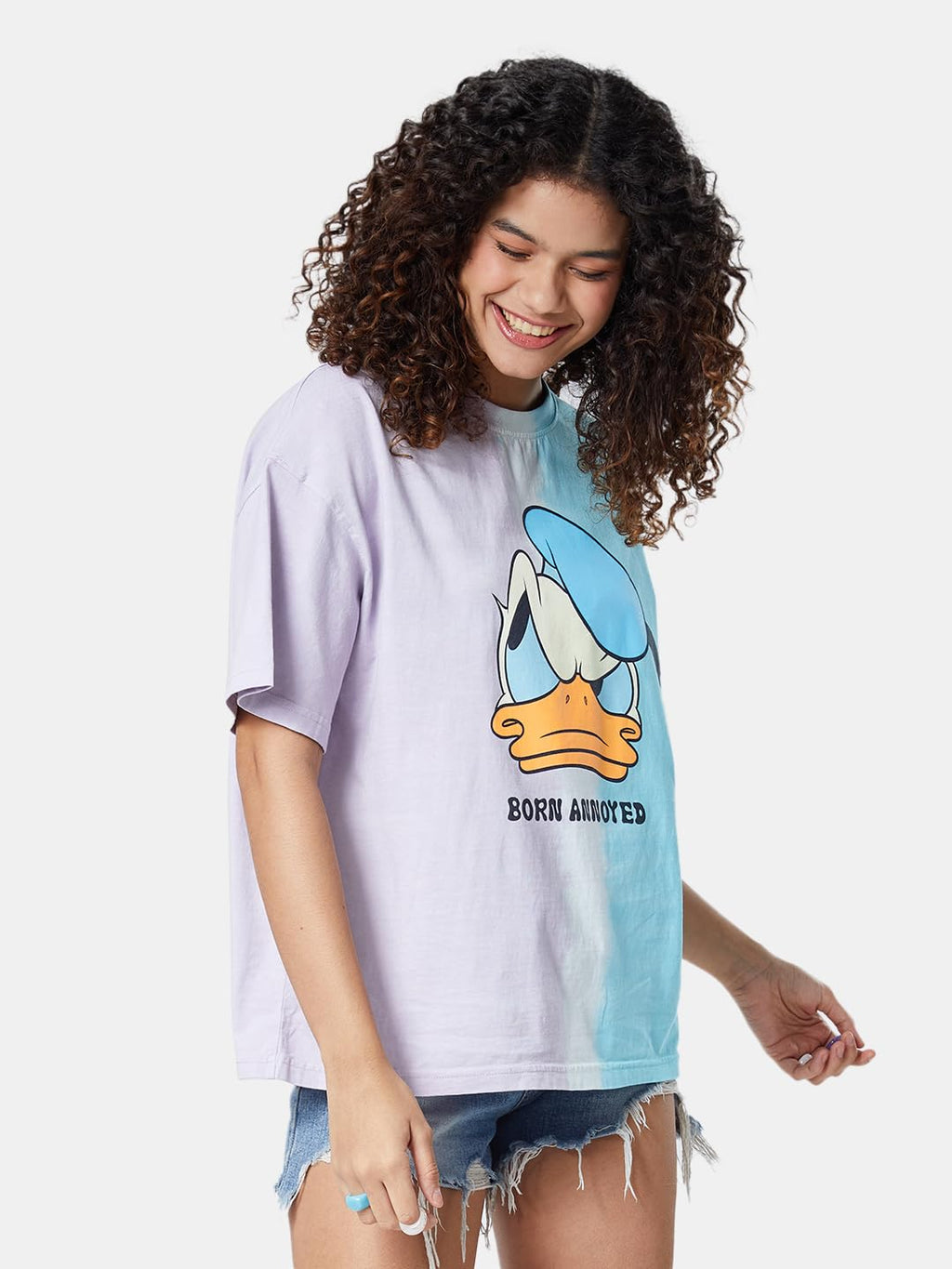 The Souled Store| Official Donald Duck: Born Annoyed Women and Girls T-Shirts|Loose fit Graphic Printed| Half Sleeve|100% Cotton