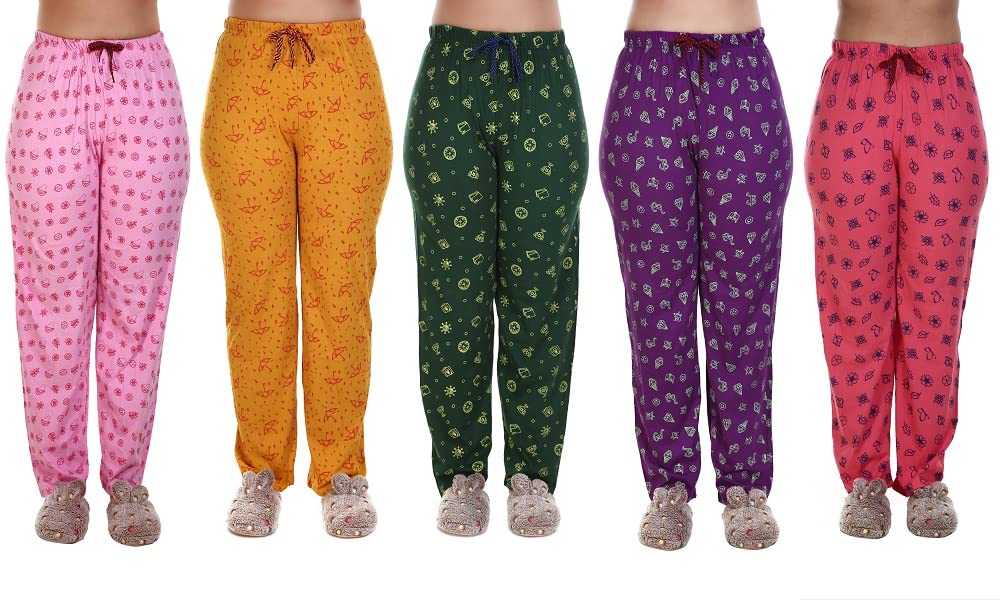 MUKHAKSH (Combo of 5 Pieces Girls Summer Cotton Printed Pyjamas with String Night Pant, Print may vary 15-16