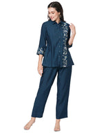 Selvia Co-ords Set for Women|Silk Blend Ethnic Shirt & Trouser Set|Ethnic Co-ords Set for Women|Sequins and Embroidery Work Two 