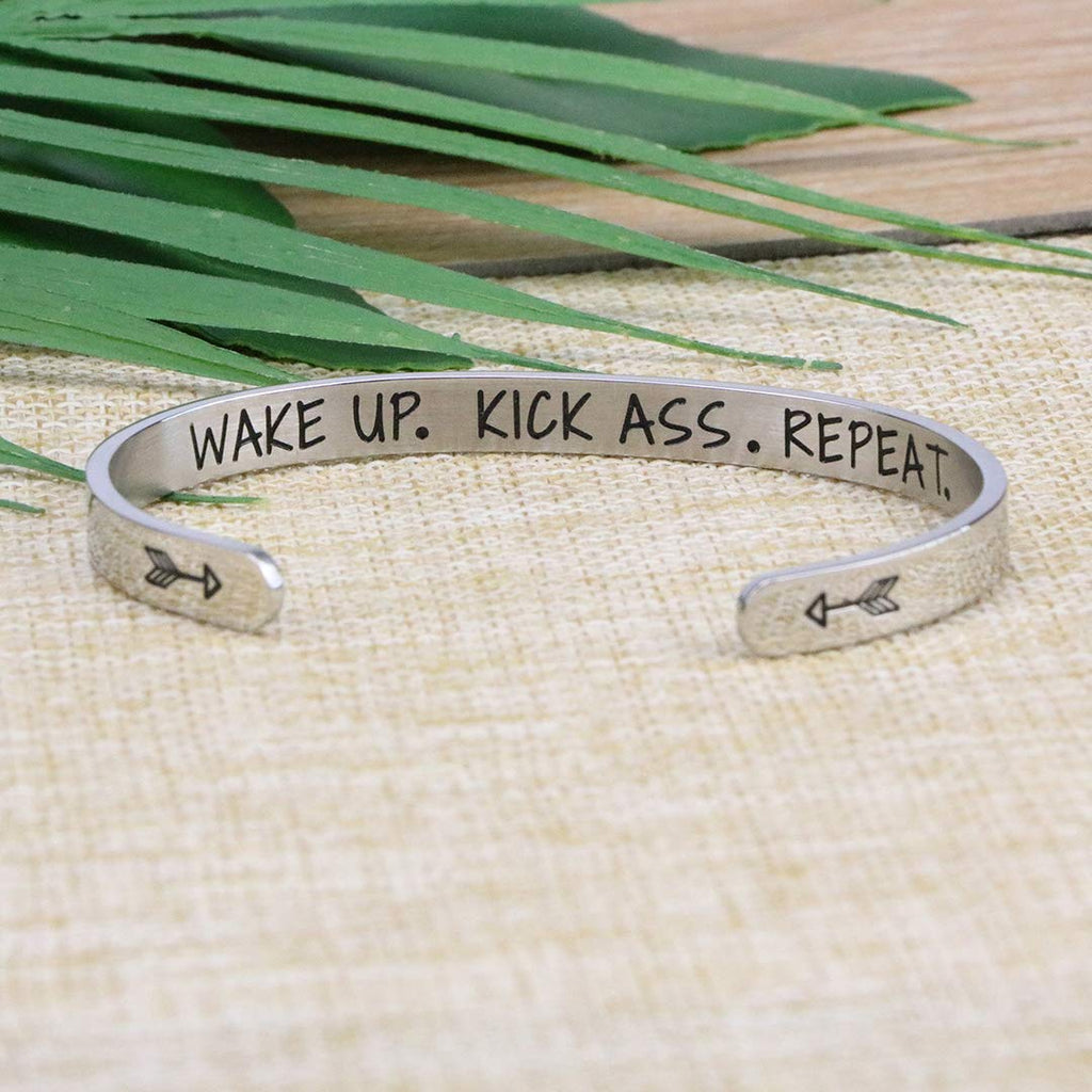 JoycuFF Wake Up Kick ... Repeat Bracelet Feminist Jewelry Cuff Bangle Birthday Gift for Her Funny Gifts Birthday Christmas Gradu