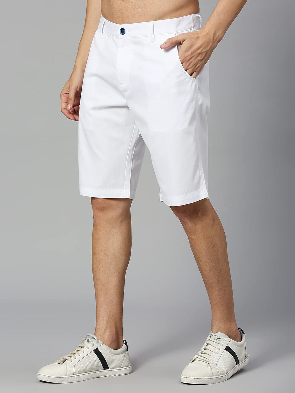 Thomas Scott Mens | 100% Cotton | Solid | Above Knee | Button Closure | Chino | Casual Shorts for Men White