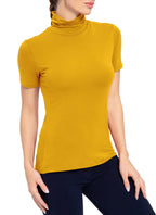 Women's Mock Turtleneck Top Short Sleeve Lightweight Active T-Shirt Mustard Medium