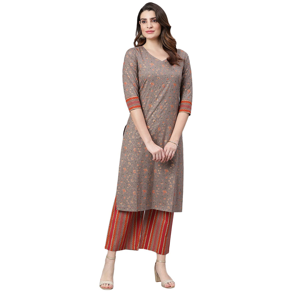 Idalia Multicolor Printed Cotton Straight Kurta Palazzo Set For Women
