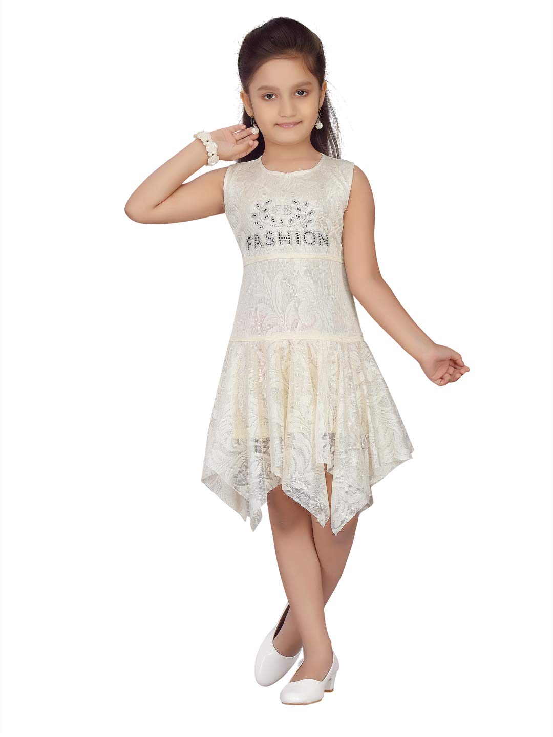 Aarika Girls Net A-Line 1-2 Years Dress (NV-FK-20802_Cream
