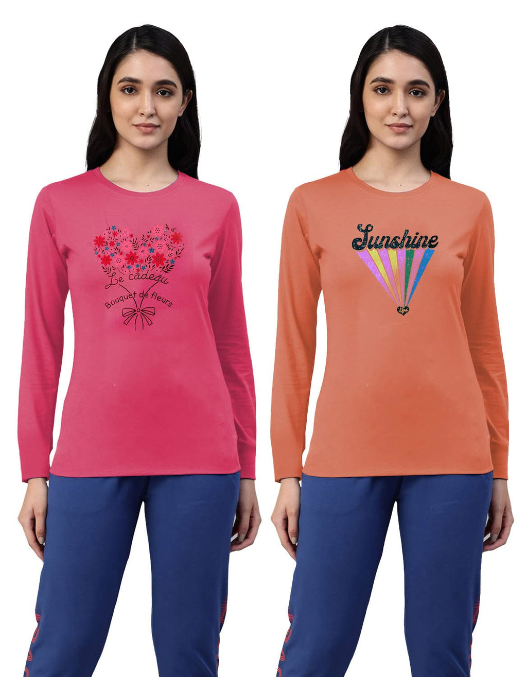 Lyra WomenS Cotton Printed Round Neck Full Sleeves T-Shirt