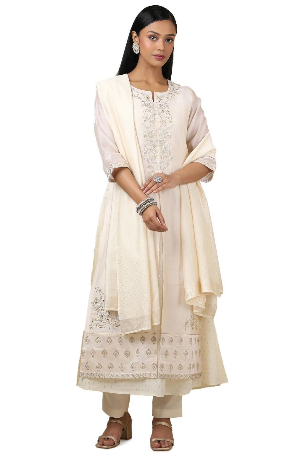 Soch Women Chanderi Solid Chudidar Set with Thread Work