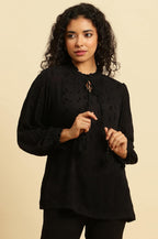 W for Woman Womens Solid Regular Fit Top (23AUW30630-820738_Black