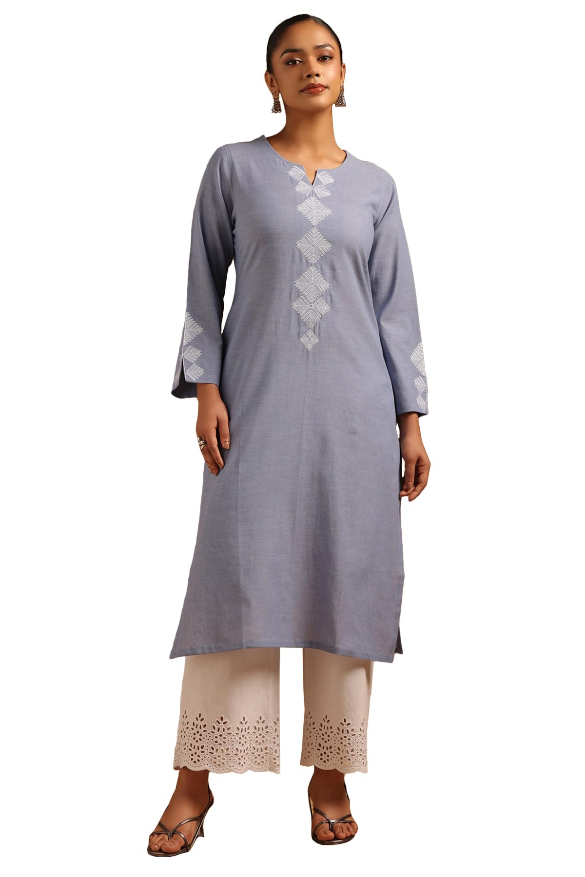 Soch Women Cotton Geometric Kurta with Machine Embroidery Work