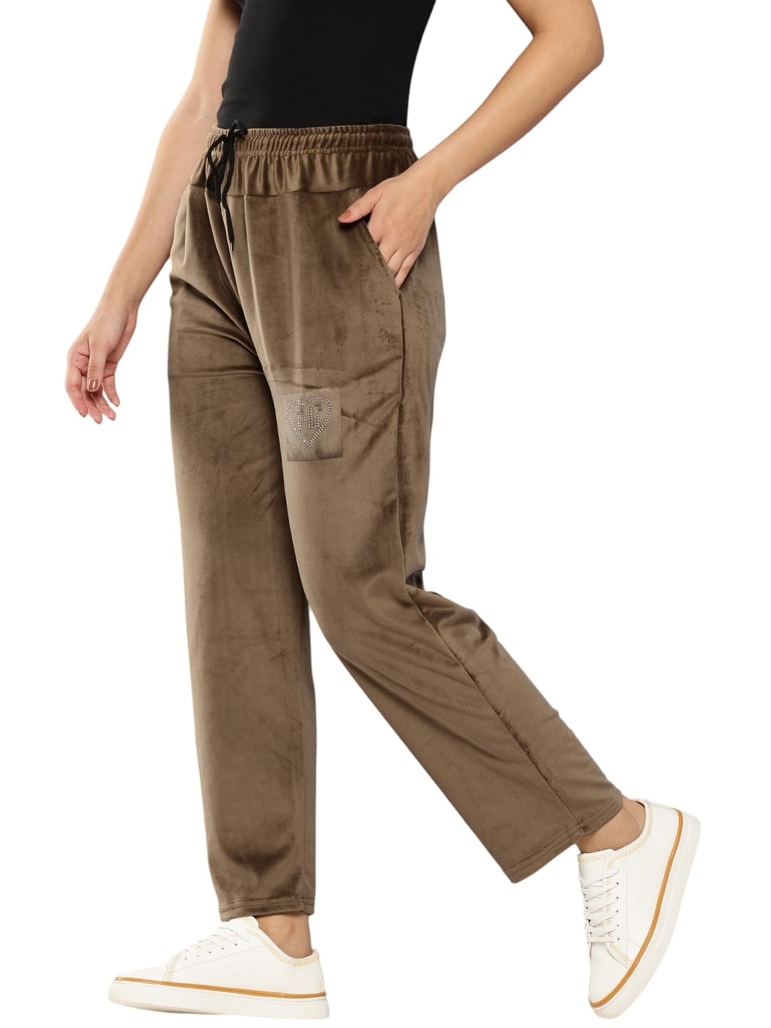 Aarika Womens Casual Wear Brown Colour Embellished Velvet Pant-(38-42)-(OCT_PANT-W-AD-04-BROWN-42)
