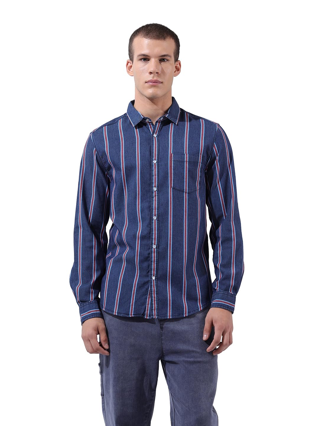 The Indian Garage Co Mens Striped Slim Fit Shirt
