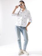 Hubberholme Women Oversized 100% Cotton Embroidered Spread Collar Shirts-1