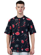 Bewakoof Official Naruto Merchandise Mens All Over Printed Oversized Fit Half Sleeve Round Neck Cotton Jersey T-Shirt 616642 Bl