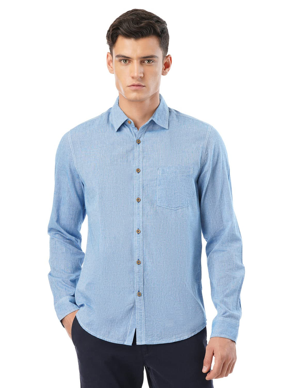 FYLTR Mens Solid Regular Fit Shirt (FYLSS23MS-015_Cool Blue XXL)